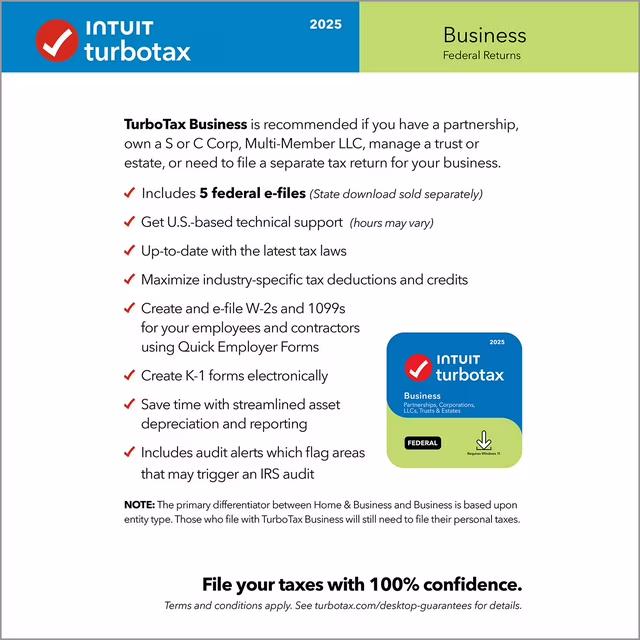 TurboTax Business 2025 (Windows Digital Download)